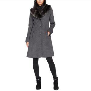 Faux Fur Trim Wool Blend Coat, Size Small